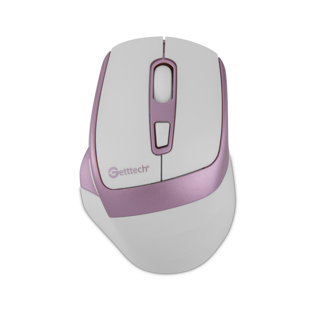 Mouse Getttech Inalámbrico Silencioso Ergonómico Blanco y Rosa, 6 Botones, 1600 DPI, 2.4G y BT
