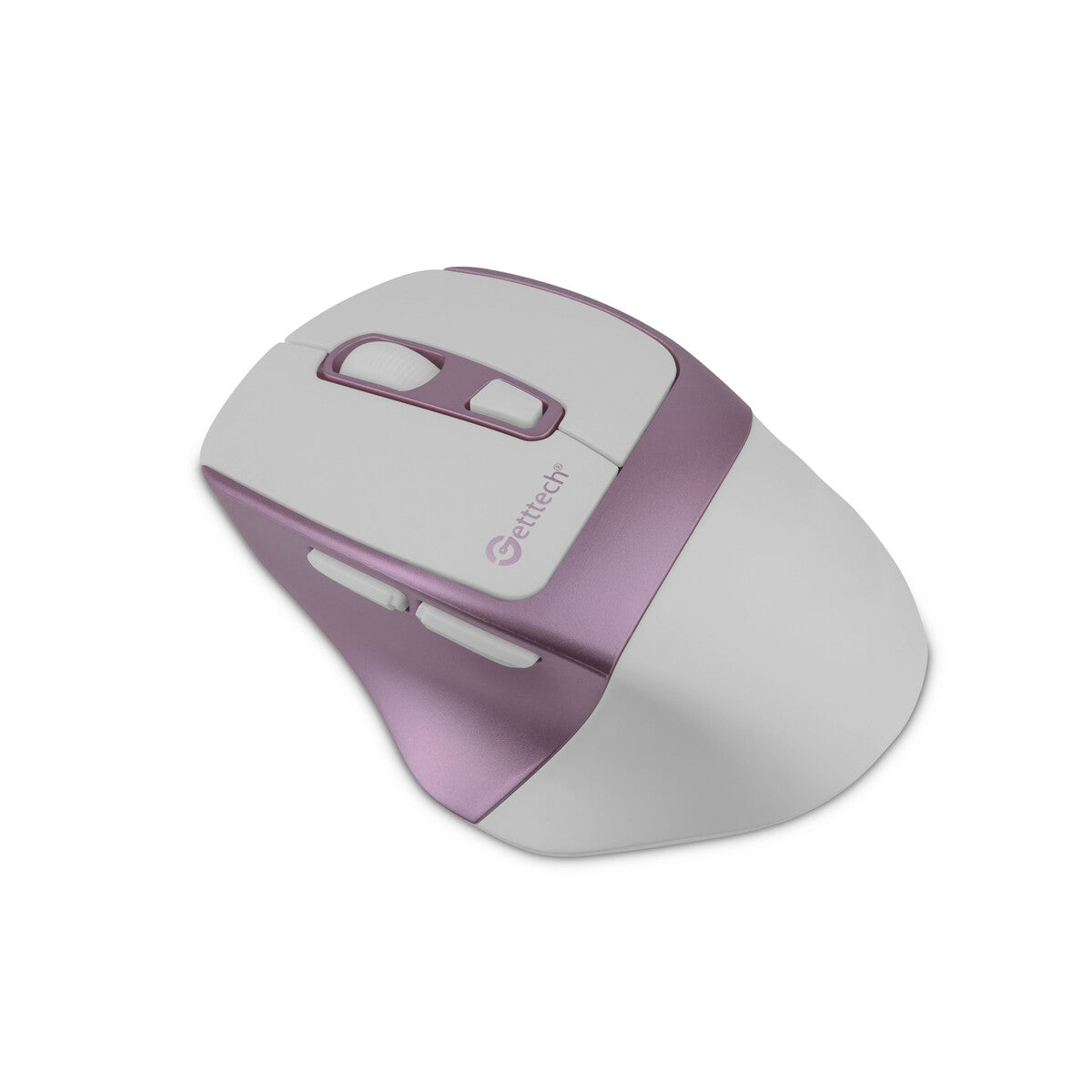 Mouse Getttech Inalámbrico Silencioso Ergonómico Blanco y Rosa, 6 Botones, 1600 DPI, 2.4G y BT