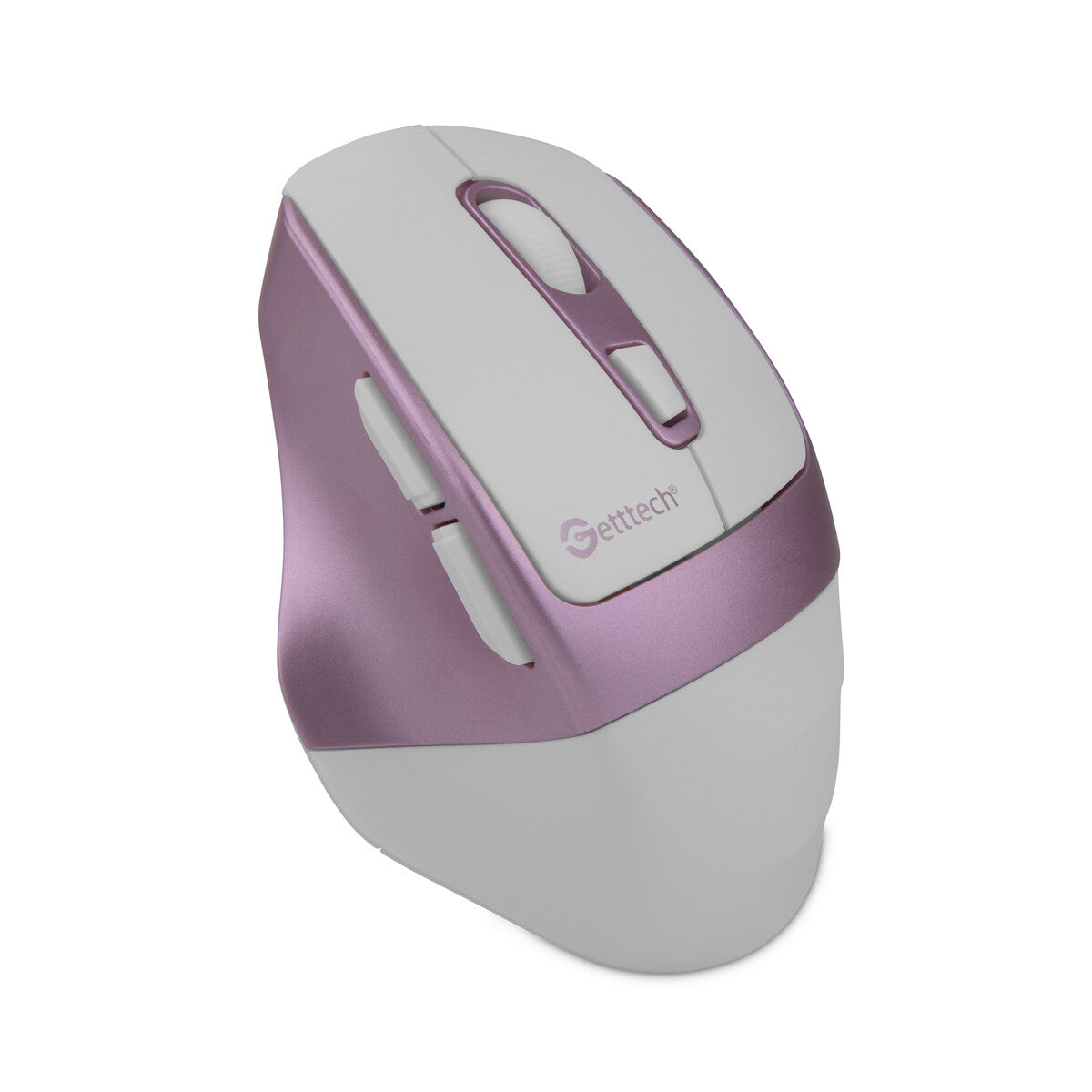 Mouse Getttech Inalámbrico Silencioso Ergonómico Blanco y Rosa, 6 Botones, 1600 DPI, 2.4G y BT