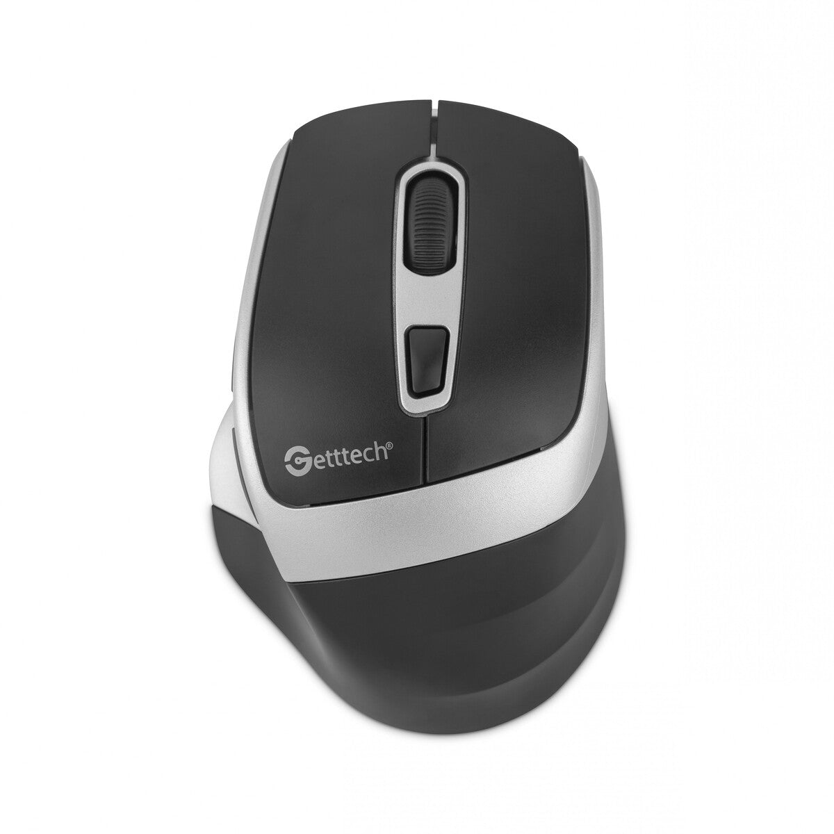 Mouse Getttech Inalámbrico Silencioso Ergonómico Negro y Plateado 6 Botones 1600 DPI 2.4G BT GGM-STDBW-01-SL