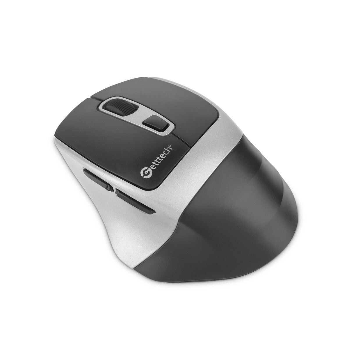 Mouse Getttech Inalámbrico Silencioso Ergonómico Negro y Plateado 6 Botones 1600 DPI 2.4G BT GGM-STDBW-01-SL