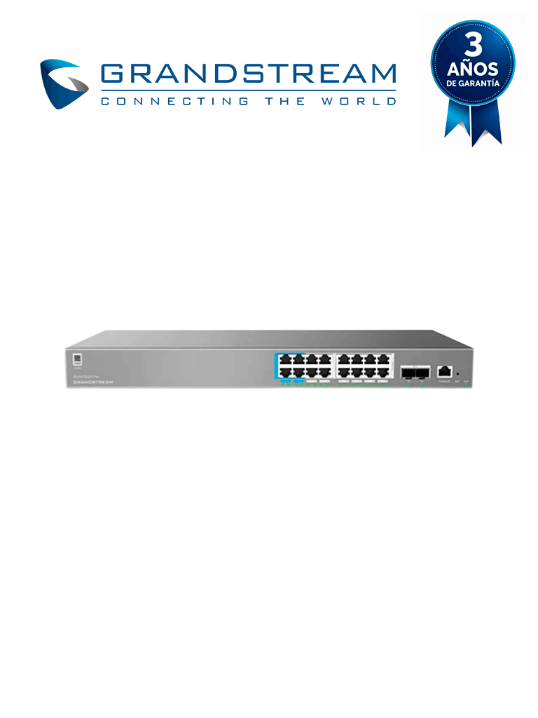 GWN7802P Pro - GWN7802P Pro, Switch PoE Administrable capa 2++, 16 x GigaEth PoE/PoE+/PoE++ y 2 x 10Giga SFP+, 294.4w, 60w máx puerto PoE