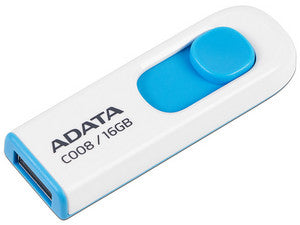 Unidad Flash USB 2.0 ADATA Classic C008 de 16GB. Color Blanco, Velocidad de Transferencia de Datos de 480Mbps, Diseño Compacto