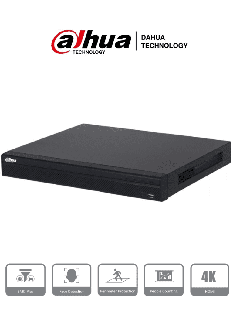 Dahua NVR DHI-NVR4232-16P-4KS2/L, 8MP, 32 Canales IP, 16 Puertos PoE, 160 Mbps