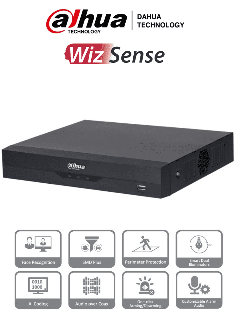 DH-XVR5104HS-I3 - DVR Dahua DH-XVR5104HS-I3 5 mp wizsense soporta 4 canales + 2 IP o hasta 6 canales IP reconocimiento facial y proteccion perimetral en 1 canal 1 puerto SATA