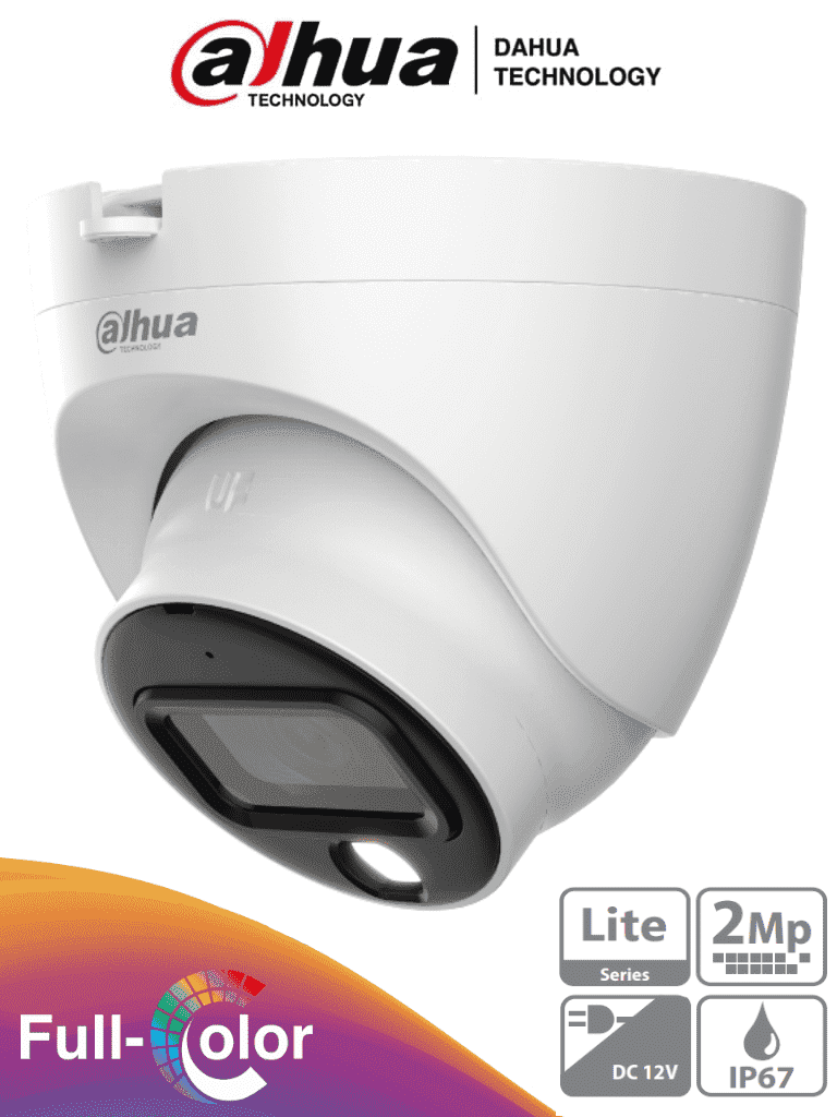 DAHUA DH-HAC-HDW1209TLQN-A-LED-0280B-S3 -Cámara Domo Full Color de 2 MP con lente de 2.8mm y ángulo de 103° Micrófono integrado, iluminación de 20m, tecnología Starlight y DWDR. Resistente con IP67, visión clara en baja luz