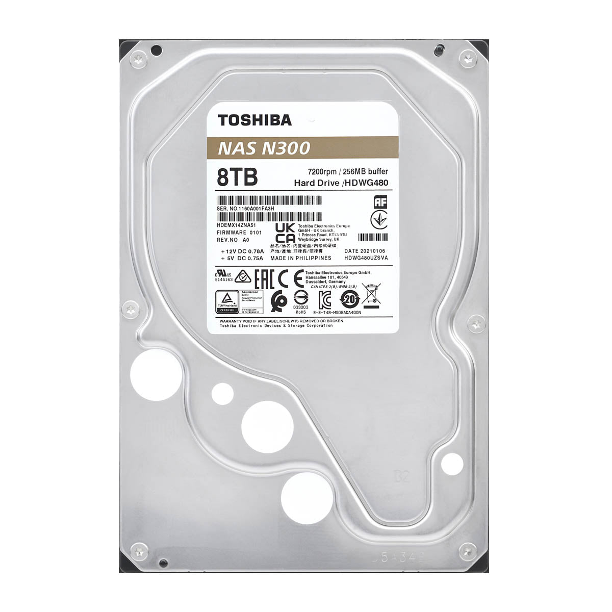 Disco Duro Interno Toshiba N300 8TB 3.5" 7200RPM NAS 256MB, Almacenamiento de Datos Seguro y Eficiente