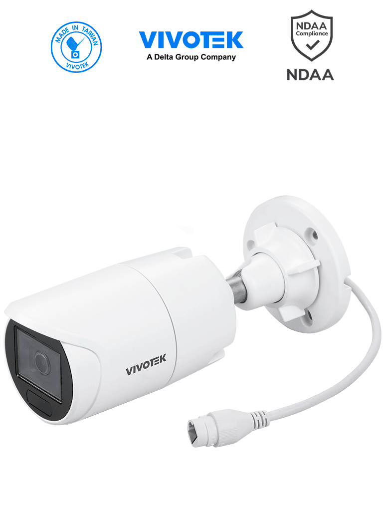 Cámara IP Bullet Vivotek IB9383-HV Exterior 5MP Smart IR 30mts WDR Pro Lente Fijo 3.6mm Micrófono IP66 IK10 SNV