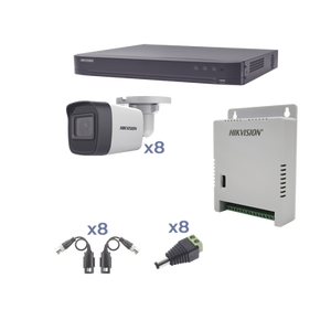 KIT TurboHD 1080p / DVR 8 Canales / 8 Cámaras Bala (exterior 2.8 mm) / Transceptores / Conectores / Fuente de Poder Profesional hasta 15 Vcc para Larg