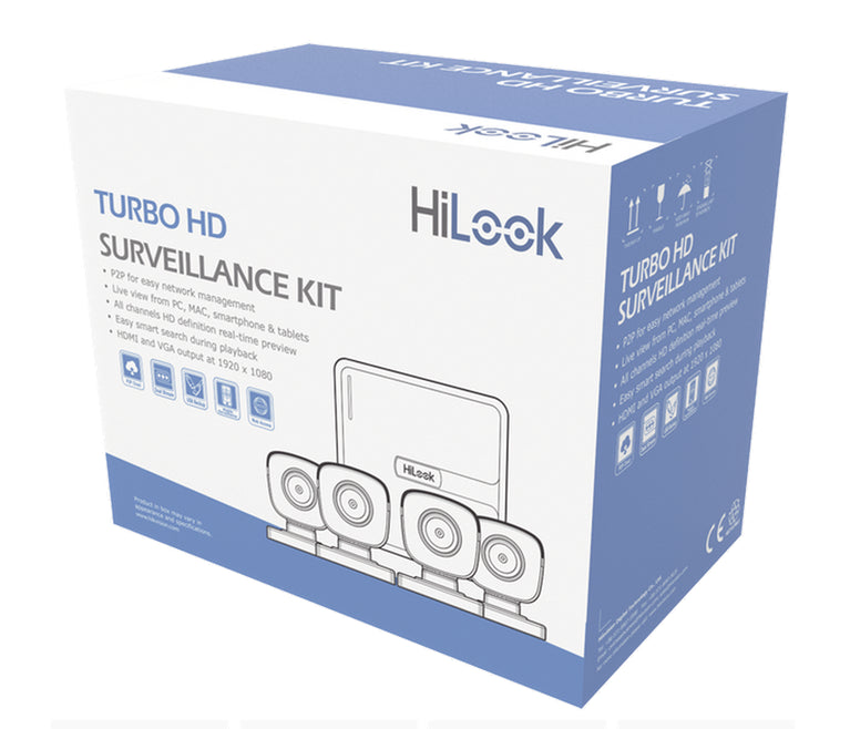 HILOOK KIT TurboHD 720P, DVR 4 Canales, 4 Cámaras Metal, H.265+, 18m Cables