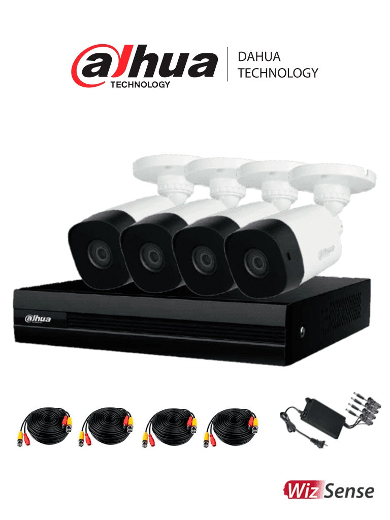 Kit de Videovigilancia Dahua Technology DH-XVR1B08-I con 4 cámaras B1A21N-0360B, 8 canales
