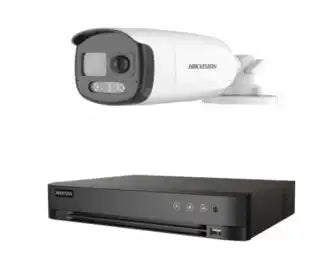 Hikvision Kit de Certificación, Cámara Bala 2MP DS-2CE12DF3T-PIRXOS, DVR 5MP, PoE