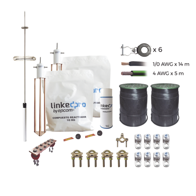 Kit Pararrayo LINKEDPRO con Accesorios de Instalación en Torre de Hasta 9 m de Altura.