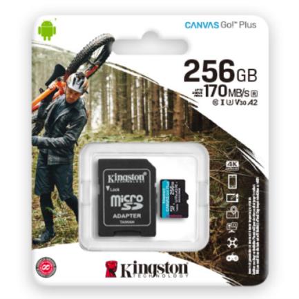 Memoria Kingston Micro SDXC Canvas Go Plus 256GB UHS-I U3 V30 A2 Clase 10 C/Adaptador