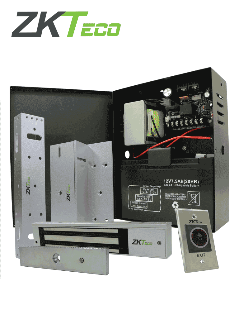 Kit de Acceso ZKTECO ACAKIT / 1 Botón Salida / Cerradura Electromagnética / Fuente Alimentación / Batería Respaldo / Soporte