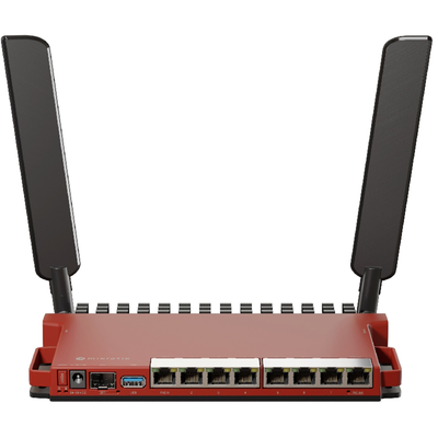 L009UiGS-2HaxD-IN, Ruteador WiFi-6 574Mbps, CPU 800MHz, 512M RAM, 8xGEth, 1xSFP 2.5G, Serie y USB, RouterOS v7