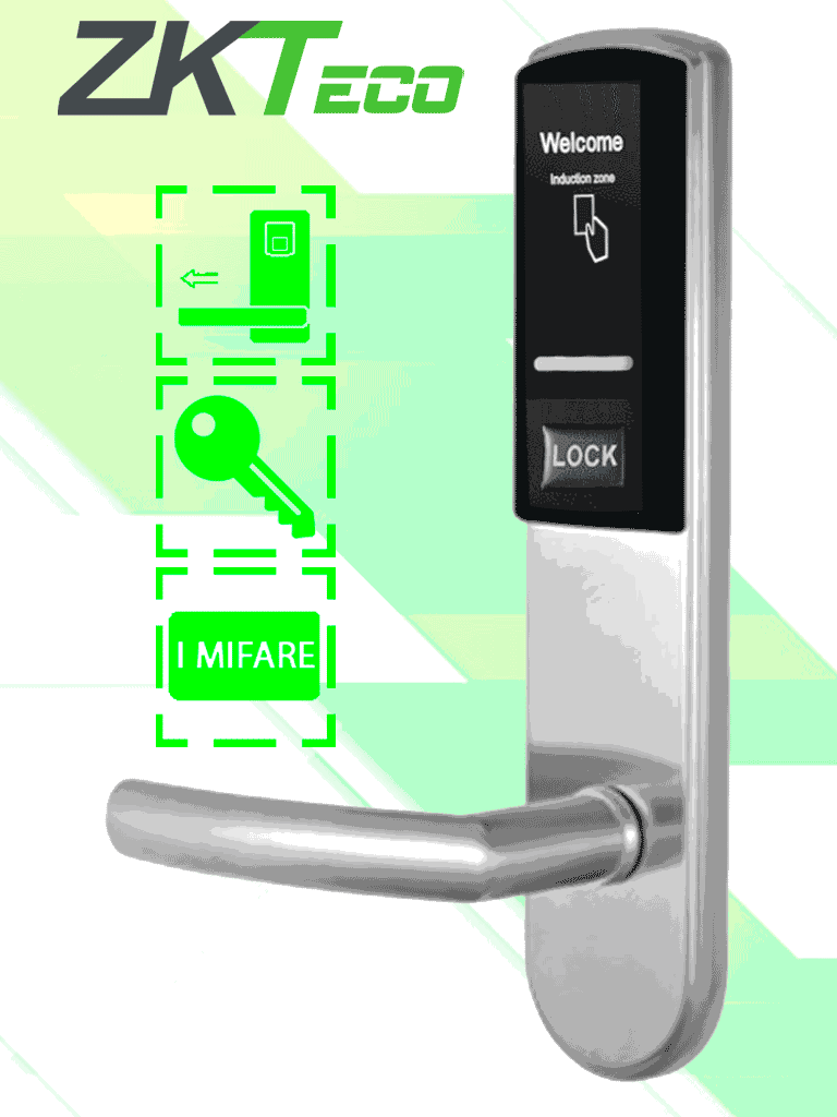 Cerradura ZKTeco LH3000L Mifare 13.56 MHz, Puertas 40-55mm, 2 Pestillos, Acero Inox, Capacidad 224 Eventos