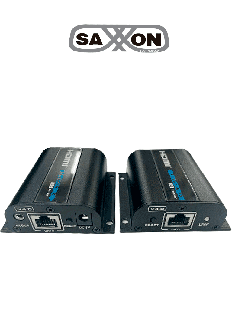 Kit extensor de video HDMI SAXXON LKV372PRO-4.0, 4K, CAT 6/6A Cobre, PoC, 50m, Loop HDMI, Transmisor IR.