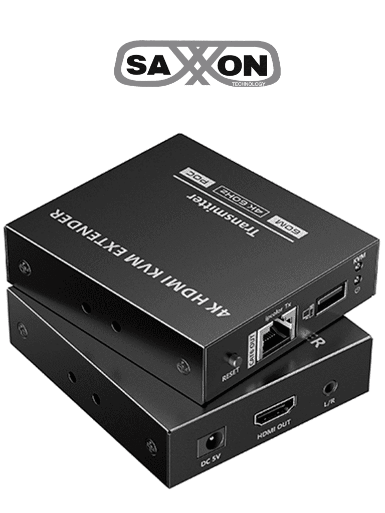 Extensor HDMI Saxxon LKV565KVM-P Kit, 2 Puertos, 70m Cable Cat6/6A, 4K 60Hz, POC, HDR, IR, Cero Latencia