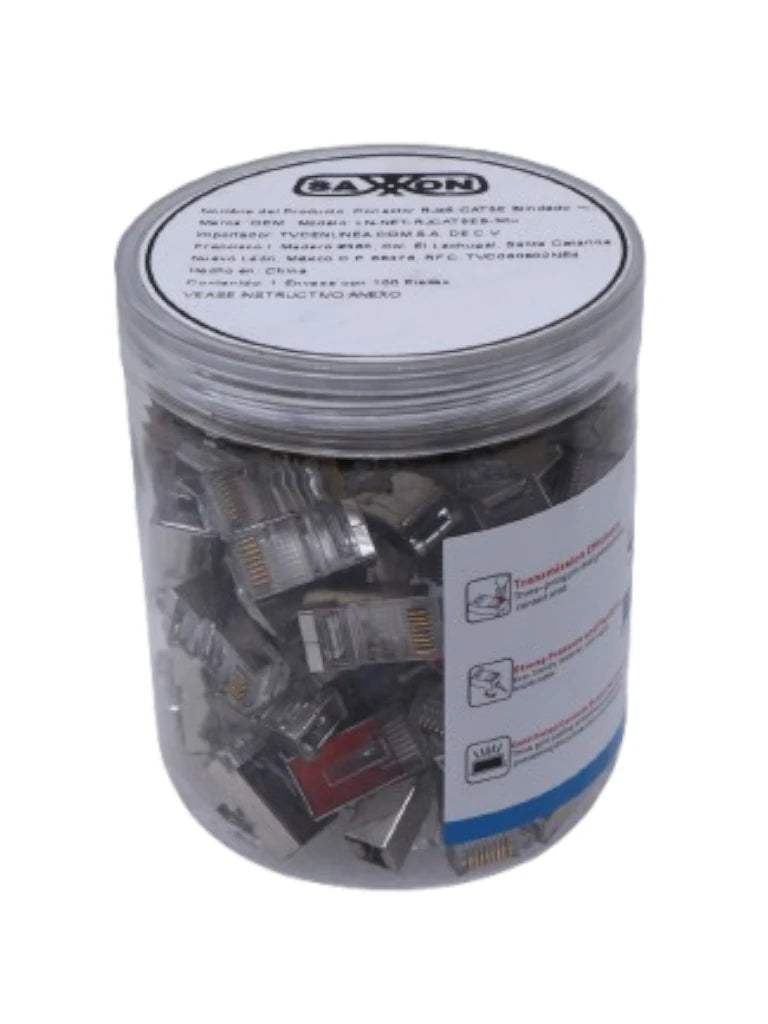 Plug RJ45 Cat5e Blindado 30u, Chapado Oro 30 Micras, Bote 100 Unidades