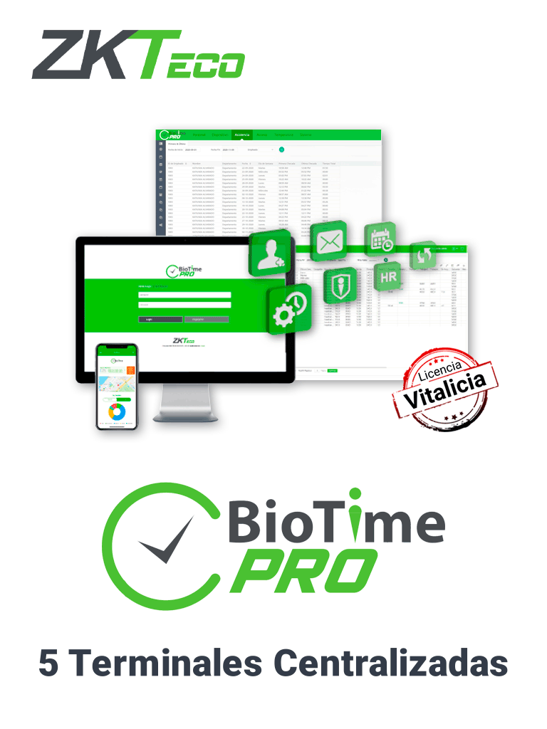 Licencia de Asistencia ZKTECO BIOTIMEPROSTARTER WEB, 500 Empleados, 1 Punto App