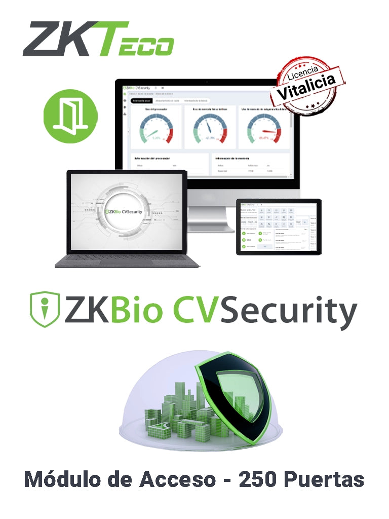 ZKTECO Licencia Vitalicia Control de Acceso BioCVSecurity, 250 Puertas, 30,000 Usuarios, 2,000 Departamentos