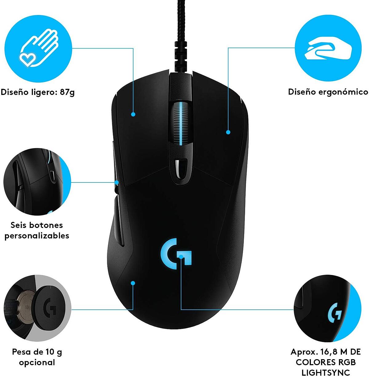 Mouse Hero Gaming Logitech G403, Iluminado, Programable - 910-005631 FullOffice.com
