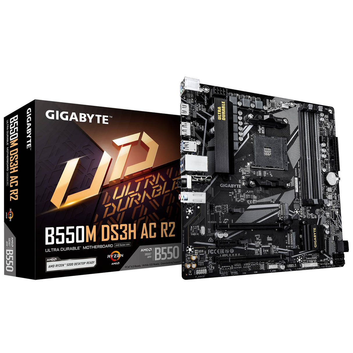 GIGABYTE Tarjeta Madre B550M DS3H AC R2, 4X DDR4, WiFi, BT 5.0