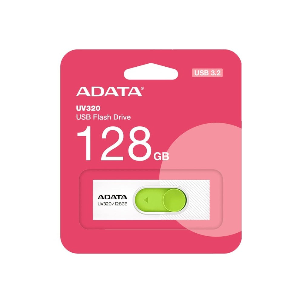 MEMORIA FLASH ADATA UV320 128GB USB3.2 WHITE-GREEN, 128GB, USB 3.2, Blanco-Verde