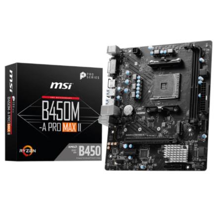 Tarjeta Madre MSI B450M-A PRO MAX II 2xDDR4 64GB 4133Mhz PCIe 3.0 M.2 HDMI DVI-D AM4 mATX