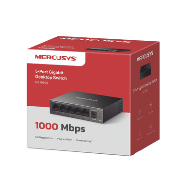 Mercusys MS108GS dispositivo de redes No administrado Gigabit Ethernet (10/100/1000) Negro, Bidireccional completo (Full duplex), Montaje de pared