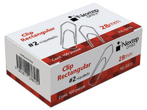 Clip Nextep Rectangular Niquelado #2 28mm C/10 100 Clips c/u
