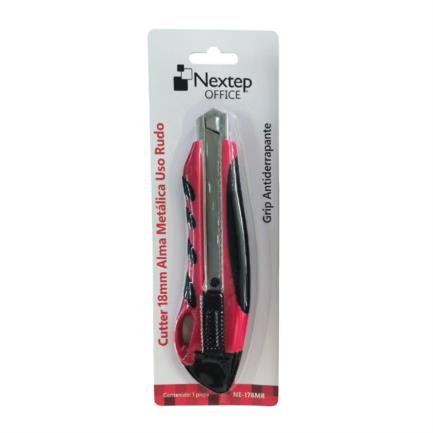 CUTTER DE PLASTICO NEXTEP USO RUDO, NAVAJA 18mm, ALMA DE METAL NE-178MR