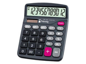BUNDLE Calculadora Nextep 12 dígitos pantalla grande escritorio cubierta metalica Solar/Bateria funcion revisar y correg