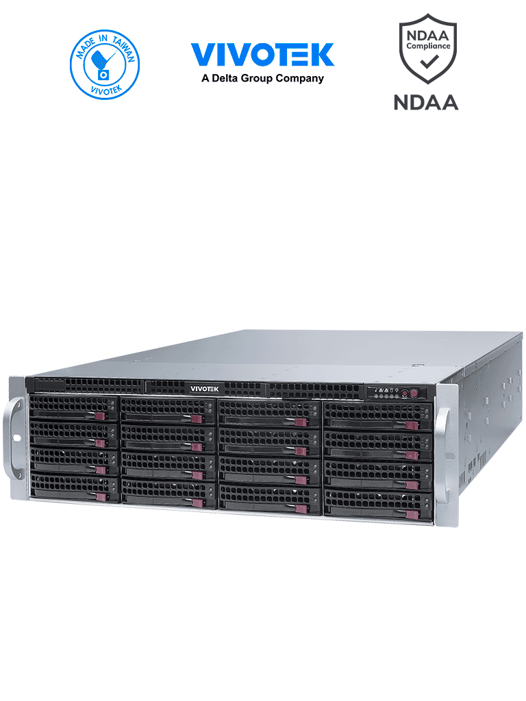 Grabador NVR VIVOTEK NR9682-v3 64 canales, 16 bahias, VSS Pro, Deep Search, HDMI, Doble fuente, 512Mbps, Expandible a 192 canales, ONVIF