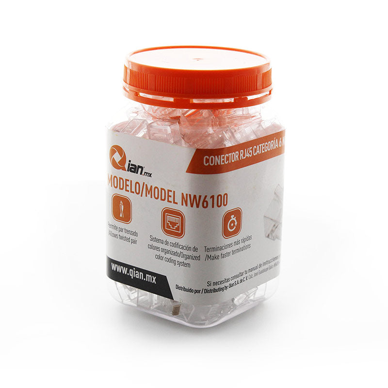 Pack 50 Conectores RJ45 Cat6 QIAN NW6100 100P ZAS Plug - 50 Unidades