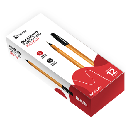 Bolígrafo Nextep Pro-Dot Negro Fino 0.6mm, Paquete de 12 Unidades