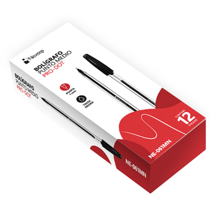 Bolígrafo Nextep Pro-Dot Negro, Punta Media 1mm, Paquete de 12 Unidades para Escritura Fluida