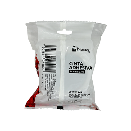 Cinta Adhesiva Nextep 24mm x 33m, Corte Fácil, Bolsa 2 Piezas