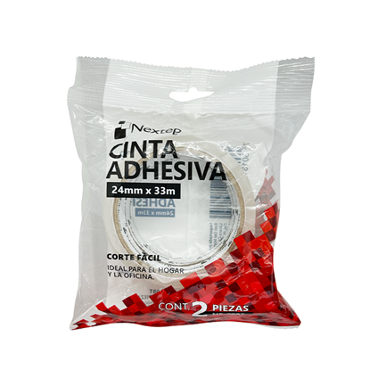 Cinta Adhesiva Nextep 24mm x 33m, Corte Fácil, Bolsa 2 Piezas