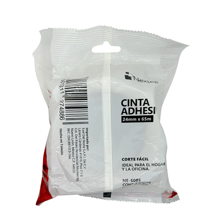 Cinta Adhesiva Nextep 24mm x 65m, Fácil Corte, Bolsa 2 Piezas