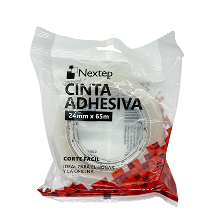 Cinta Adhesiva Nextep 24mm x 65m, Fácil Corte, Bolsa 2 Piezas