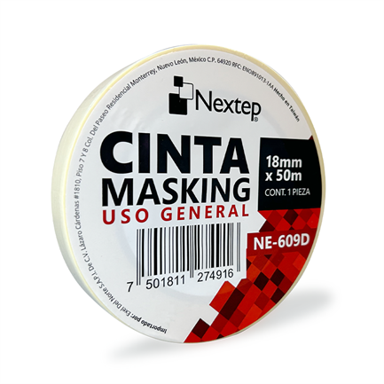 Cinta Masking Uso General Nextep 18 mm x 50 mts, Resistente a Altas Temperaturas, Fácil Desprendimiento