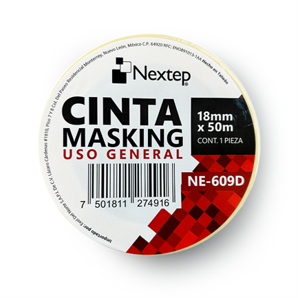 Cinta Masking Uso General Nextep 18 mm x 50 mts, Resistente a Altas Temperaturas, Fácil Desprendimiento