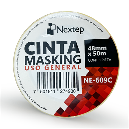 Cinta Masking Uso General Nextep 48 mm x 50 mts, Resistente a Altas Temperaturas, Adhesivo Fuerte, Fácil de Cortar