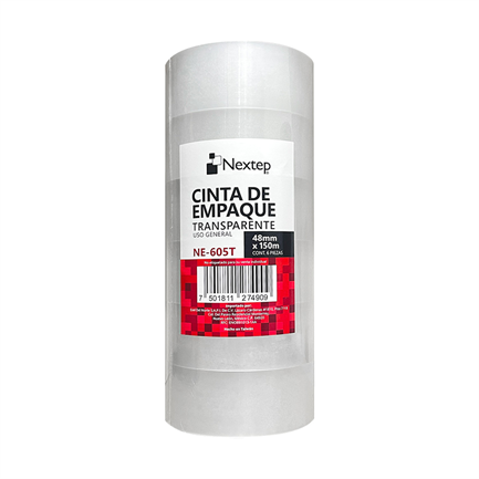 Cinta de Empaque Transparente Nextep, Uso General, 48mm x 150m, Paquete con 6 Rollos, Alta Resistencia