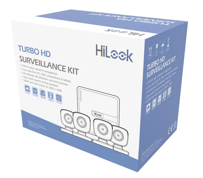 Hilook Kit TurboHD 720P OP-KIT7204B-B, 4 Cámaras 720P, 4 Canales, PoE