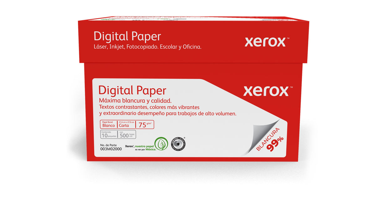 Xerox Papel Bond Digital Paper 75g/m², 5000 Hojas de Tamaño Carta, Blancura 99%