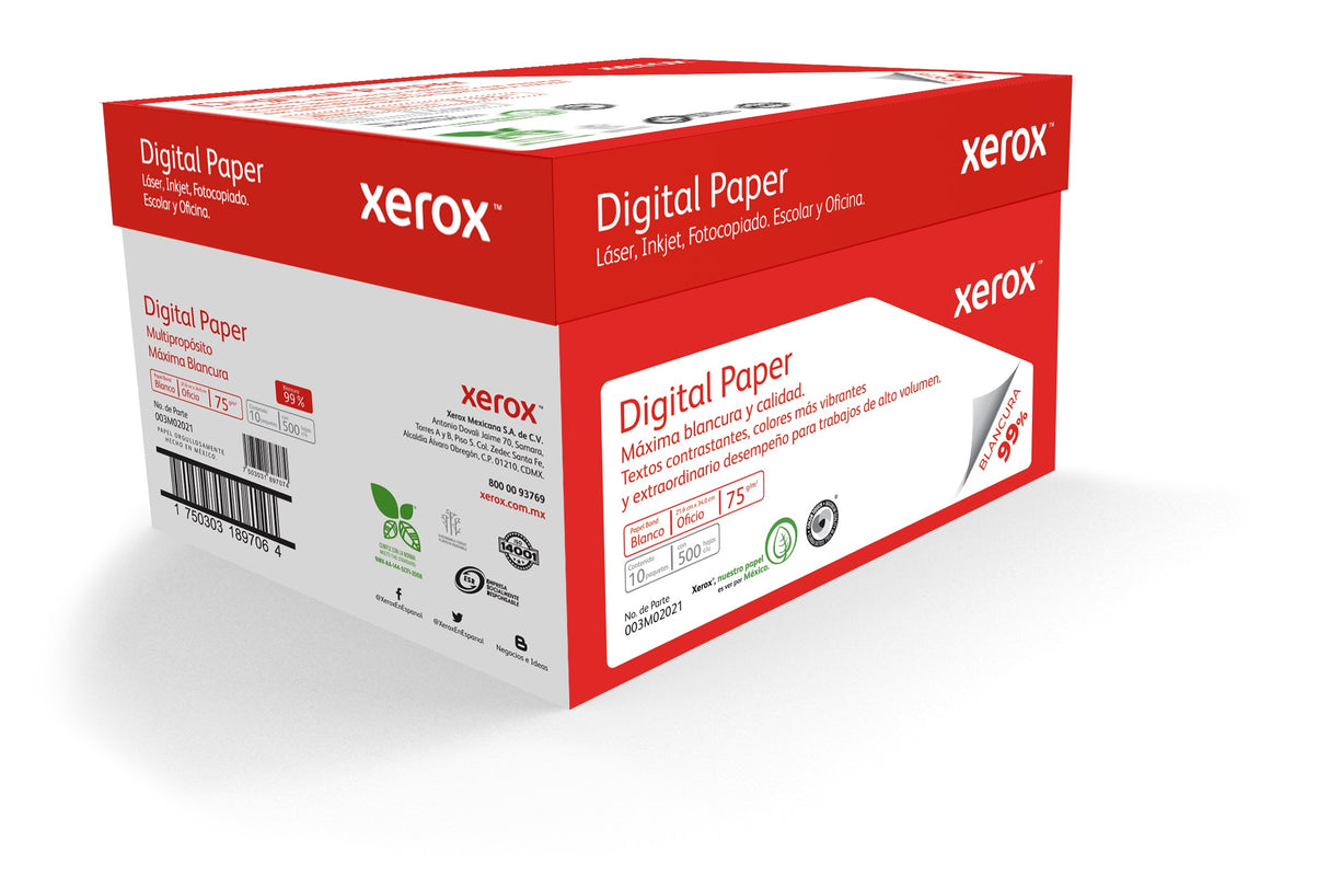 Xerox Caja de Papel Digital Paper 75g/m², 5000 Hojas Tamaño Oficio, Blancura 99%