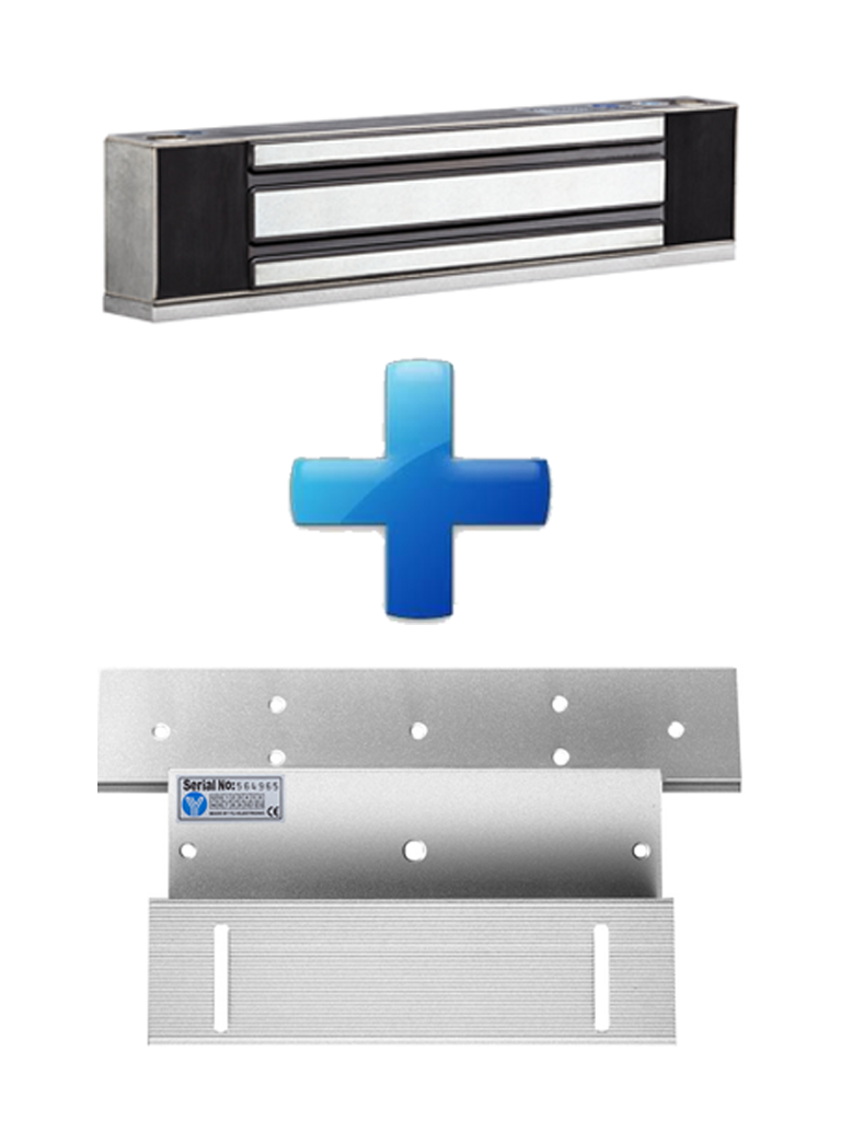 Chapa YLI YM350WSPAK 350kg IP68 para Puertas Metálicas, Vidrio o Madera con Soporte de Fijación ZL